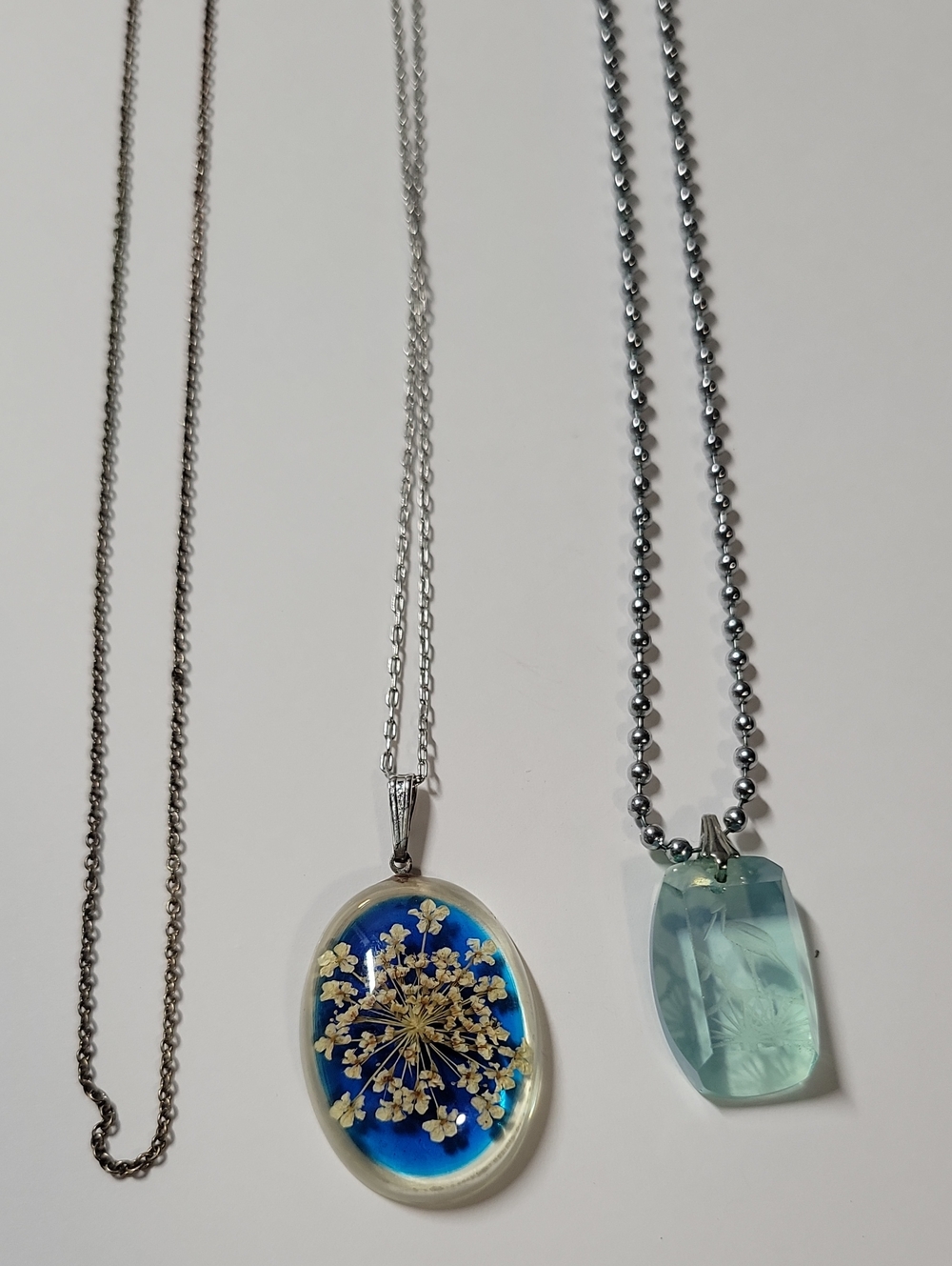 Silver Tone Necklace with Blue Floral Pendant Lot